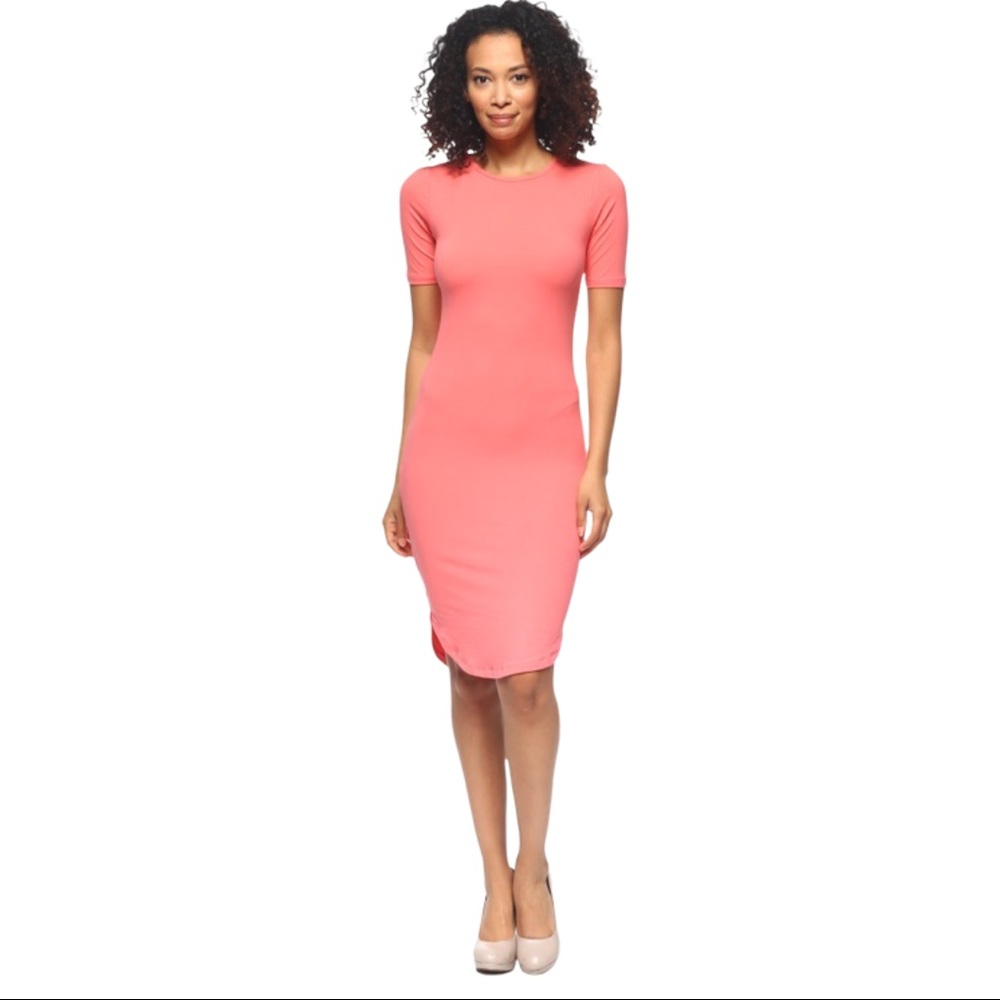 Half Sleeve Midi Tunic Dress - Coral